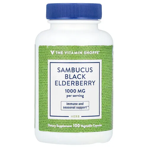 The Vitamin Shoppe, Saúco negro Sambucus, 1000 mg, 100 cápsulas vegetales (500 mg por cápsula)