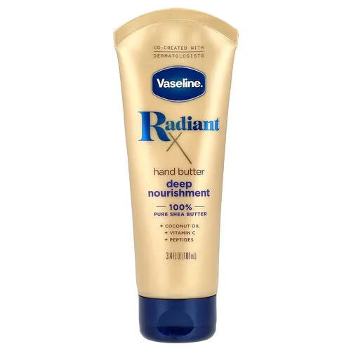 Vaseline, RadiantX, Manteca de nutrición profunda para manos, 101 ml (3,4 oz. Líq.)