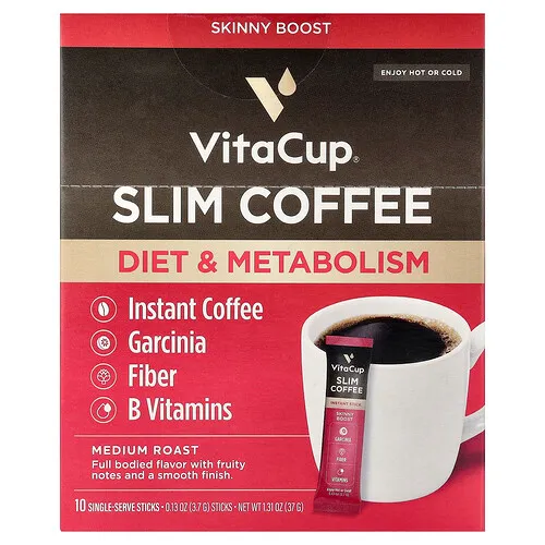 VitaCup, Café instantáneo para adelgazar, Tostado medio, 10 barritas individuales, 3,7 g (0,13 oz) cada una