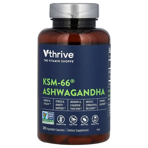 Vthrive, Ashwagandha KSM-66 Ashwagandha, 120 cápsulas vegetales (300 mg por cápsula)