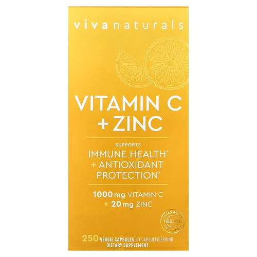 Viva Naturals, Vitamina C y zinc, 250 cápsulas vegetales