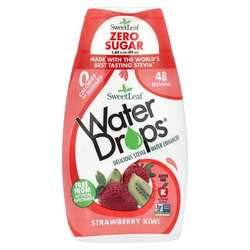 SweetLeaf Stevia, Water Drops®, Potenciador del delicioso agua de estevia, Fresa y kiwi, 48 ml (1,62 oz. líq.)