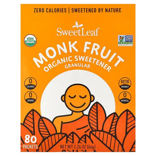 SweetLeaf Stevia, Endulzante orgánico con fruto del monje, Granulado, 80 sobres, 64 g (2,26 oz)
