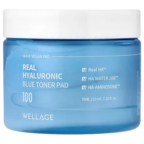 Wellage, Tónico con azul hialurónico real, 100 almohadillas, 70 almohadillas