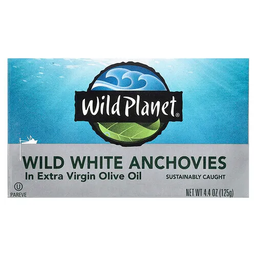 Wild Planet, Anchoas blancas silvestres en aceite de oliva extra virgen, 125 g (4,4 oz)
