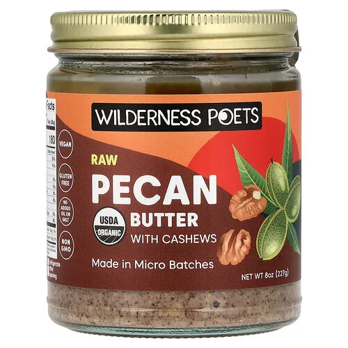 Wilderness Poets, Mantequilla de pacana cruda orgánica con castañas de cajú, 227 g (8 oz)