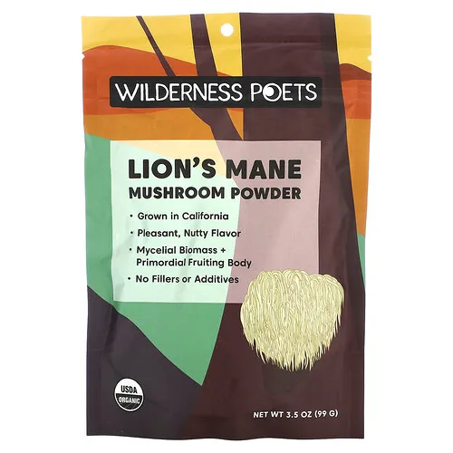 Wilderness Poets, Hongo melena de león orgánico en polvo, 99 g (3,5 oz)
