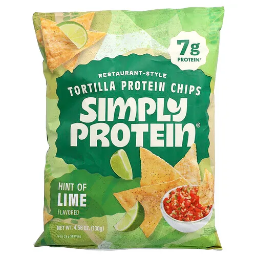 Simply Protein, Chips de proteína de tortilla estilo restaurantes, Un toque de lima, 130 g (4,58 oz)