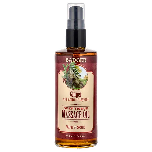 Badger, Aceite para masajes de tejidos profundos, Jengibre con árnica y cayena, 118 ml (4 oz. Líq.)
