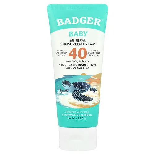 Badger, Protector solar mineral en crema para bebés, FPS 40, Manzanilla y caléndula, 87 ml (2,9 oz. líq.)