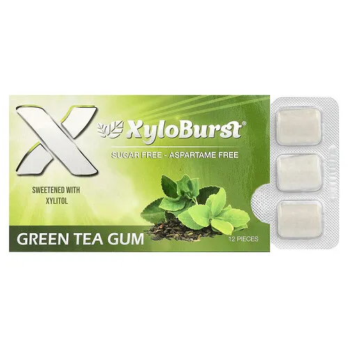 Xyloburst, Goma de xilitol endulzada de forma natural, Té verde`` 12 piezas