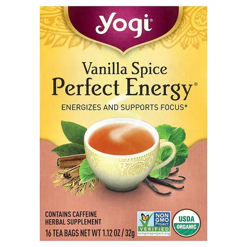 Yogi Tea, Perfect Energy®, Vainilla y especias, 16 bolsitas de té, 32 g (1,12 oz)