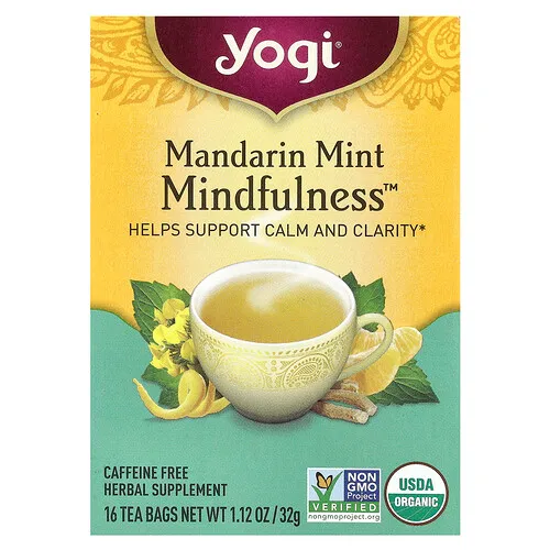 Yogi Tea, Mindfulness™, Mandarina y menta, Sin cafeína, 16 bolsitas de té, 32 g (1,12 oz)