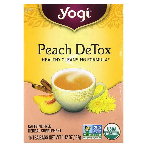 Yogi Tea, Peach DeTox, Sin cafeína, 16 bolsitas de té, 32 g (1,12 oz)