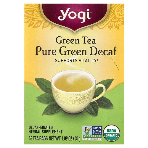 Yogi Tea, Puro verde, Té verde, Descafeinado, 16 bolsitas de té, 31 g (1,09 oz)