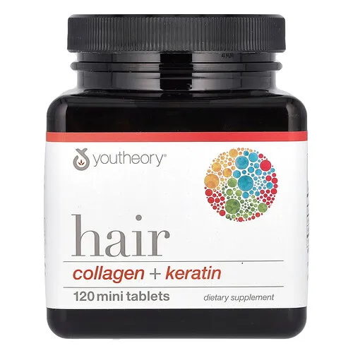 Youtheory, Cabello, Colágeno y queratina, 120 minicomprimidos