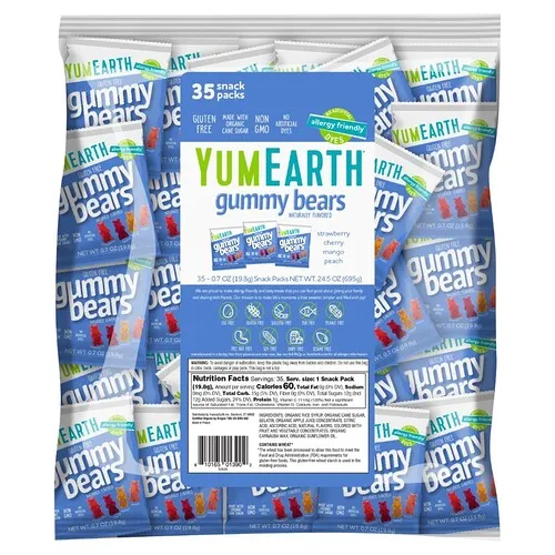 YumEarth, Gomitas en forma de ositos, Surtidos`` 35 paquetes, 19,8 g (0,7 oz) cada uno