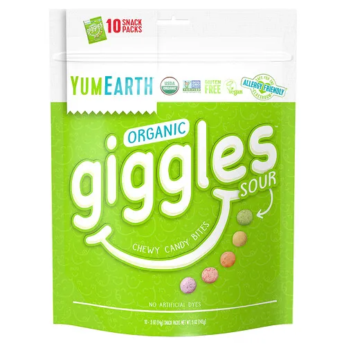 YumEarth, Giggles orgánicos, Sour, 10 paquetes de bocadillos, 14 g (0,5 oz) cada uno