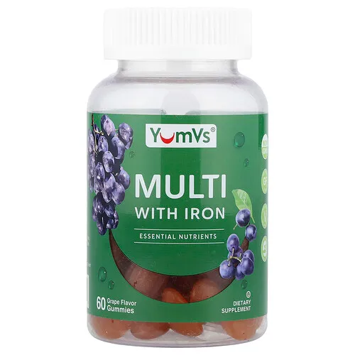 YumVs, Gomitas multivitamínicos con hierro, Uva, 60 gomitas