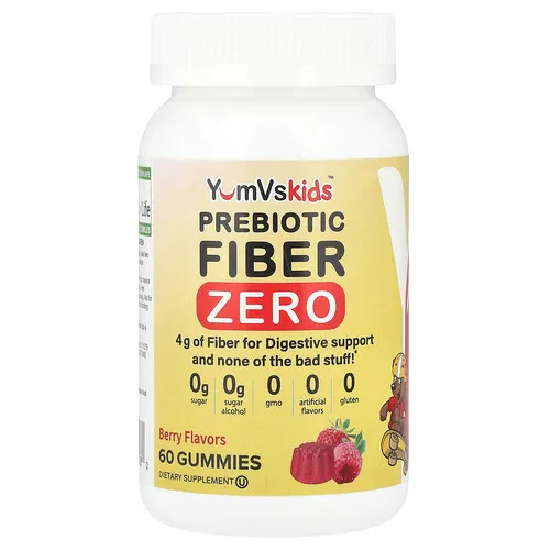 YumVs, Fibra prebiótica cero, Baya, 4 g, 60 gomitas (2 g por gomita)
