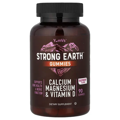 YumVs, Strong Earth™, Gomitas, Calcio, magnesio y vitamina D, Frambuesa, 90 gomitas