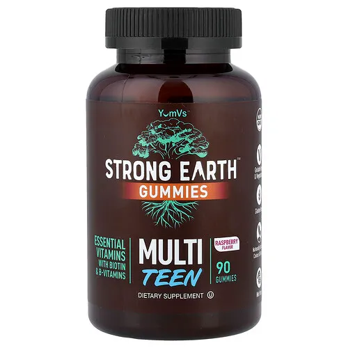 YumVs, Strong Earth™, Gomitas para adolescentes múltiples, Frambuesa, 90 gomitas