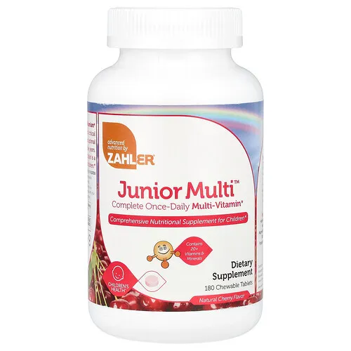 Zahler, Junior Multi™, Suplemento multivitamínico completo de una ingesta diaria, Cereza natural, 180 comprimidos masticables
