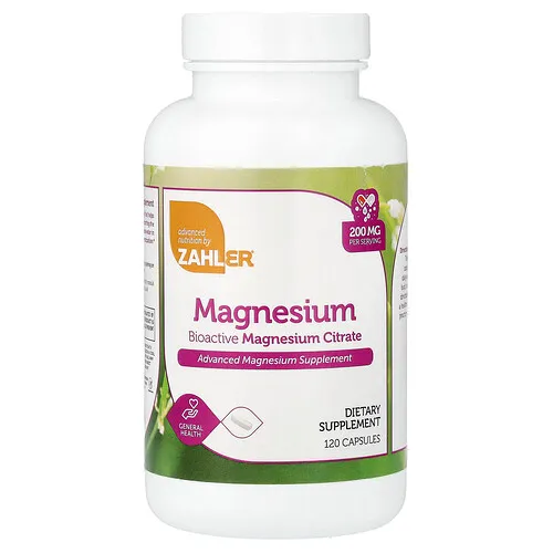 Zahler, Magnesio, Citrato de magnesio bioactivo, 200 mg, 120 cápsulas
