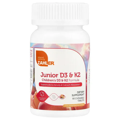 Zahler, Junior D3 & K2, Melocotón y albaricoque`` 90 comprimidos masticables