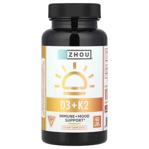 Zhou Nutrition, Vitaminas D3 y K2, 60 cápsulas vegetales
