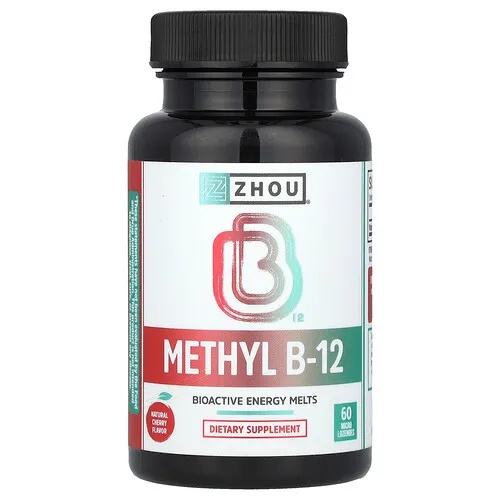 Zhou Nutrition, Metil vitamina B12, Cereza natural, 5000 mcg, 60 micropastillas