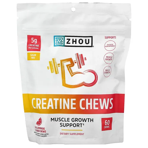 Zhou Nutrition, Creatina en comprimidos masticables, Limonada rosa, 60 comprimidos masticables