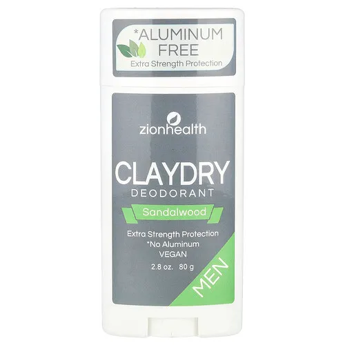 Zion Health, Hombres, Desodorante ClayDry, Sándalo, 80 g (2,8 oz)