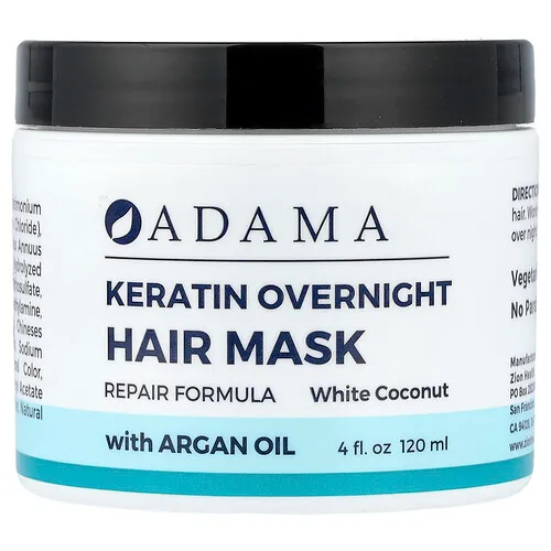 Zion Health, Adama, Mascarilla capilar de noche con queratina, Coco blanco`` 120 ml (4 oz. Líq.)