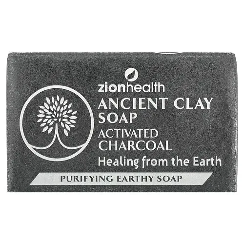 Zion Health, Barra de jabón con arcilla antigua, Carbón vegetal activado, 170 g (6 oz)