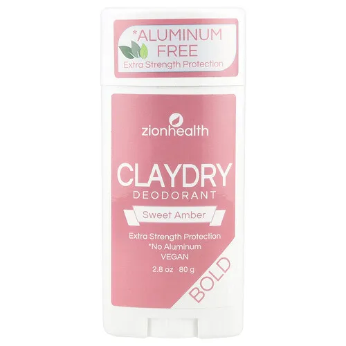 Zion Health, ClayDry Desodorante, Audaz, Ámbar dulce, 80 g (2,8 oz)