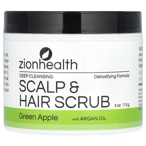 Zion Health, Exfoliante de limpieza profunda para el cuero cabelludo y el cabello con aceite de argán, Manzana verde, 113 g (4 oz)