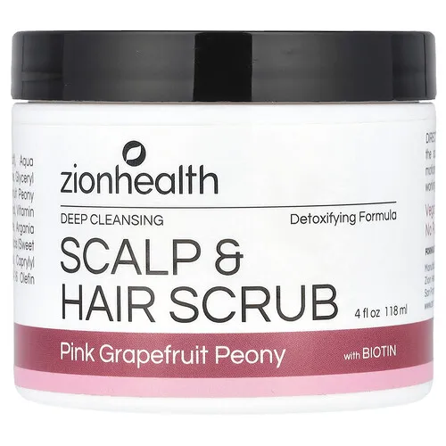 Zion Health, Exfoliante para el cuero cabelludo y el cabello con biotina, Pomelo rosa y peonía, 118 ml (4 oz. líq.)