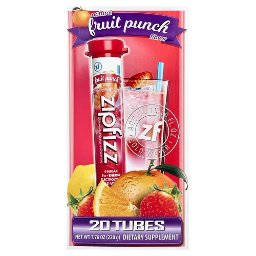 Zipfizz, Mezcla para preparar bebidas energéticas, Ponche de frutas, 20 tubos, 11 g (0,39 oz) cada uno