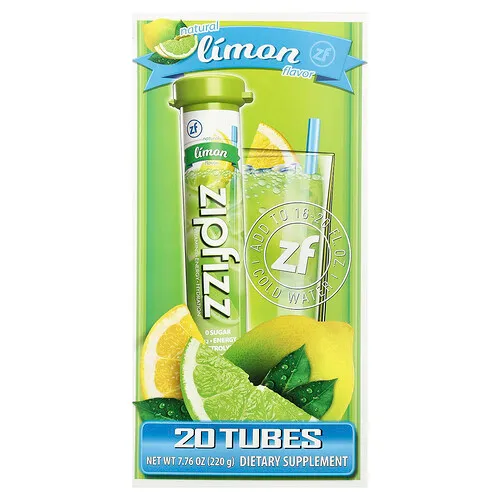 Zipfizz, Mezcla para preparar bebidas energéticas, Limón, 20 tubos, 11 g (0,39 oz) cada uno
