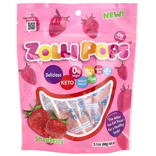 Zollipops, Chupetines que limpian los dientes, frutilla, 15 ZolliPops, (3.1 oz)