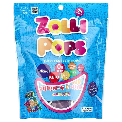 Zollipops, The Clean Teeth Pops, Deliciosos sabores frutales, 13-15 paletas aprox., 3,1 oz