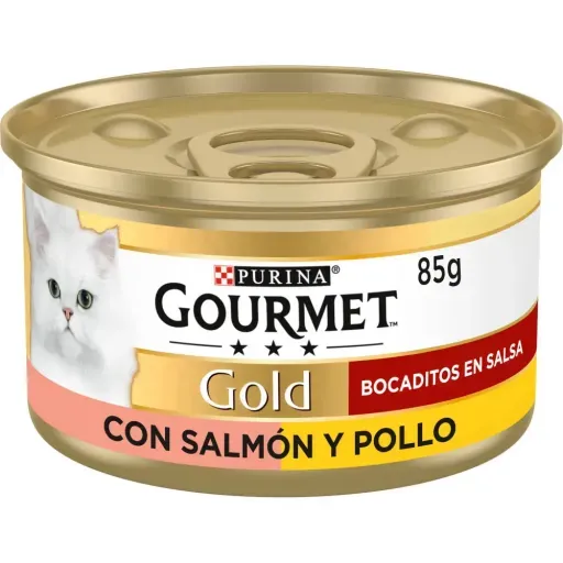 Comida Húmeda Gold Bocaditos en Salsa de Salmón y Pollo para Gatos