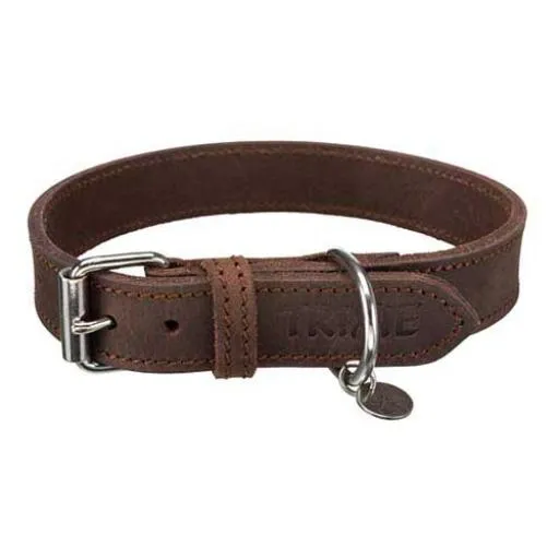 Collar de Cuero Engrasado Rustic Marrón Oscuro para Perros M-L