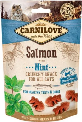 Snack Crujiente de Salmón con Menta para Gato 10x50 gr