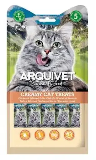 Snack Líquido Cremoso de Pollo y Salmón para Gatos 5x14 gr