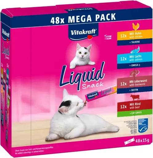 Snacks Líquidos en Multipack de Pollo, Salmón, Paté y Carne de