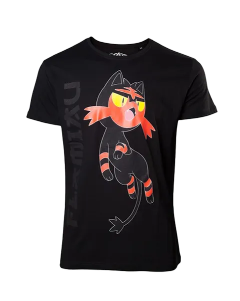 Camiseta Negra Sun Moon Litten Pokemon Talla XS