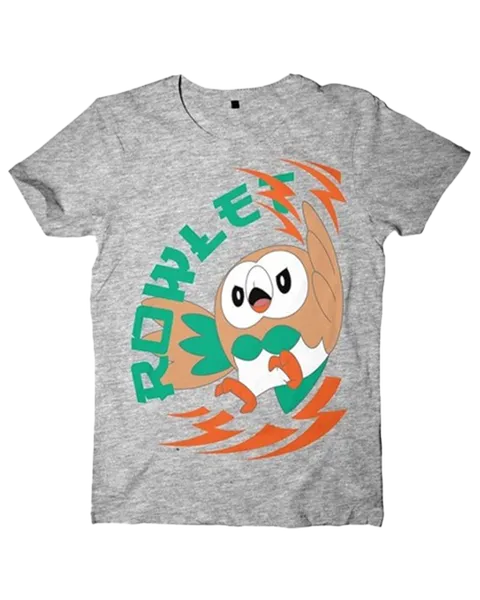 Camiseta gris Sun Moon Rowlet Pokémon Talla XL