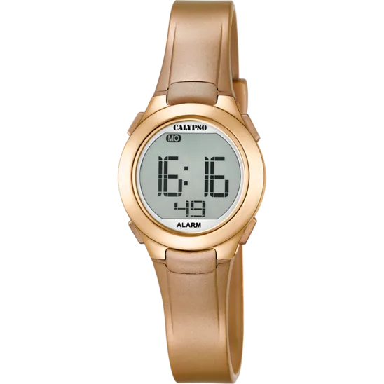 Reloj Calypso Digital Crush K5677/3 Dorado Correa De Caucho, Mujer